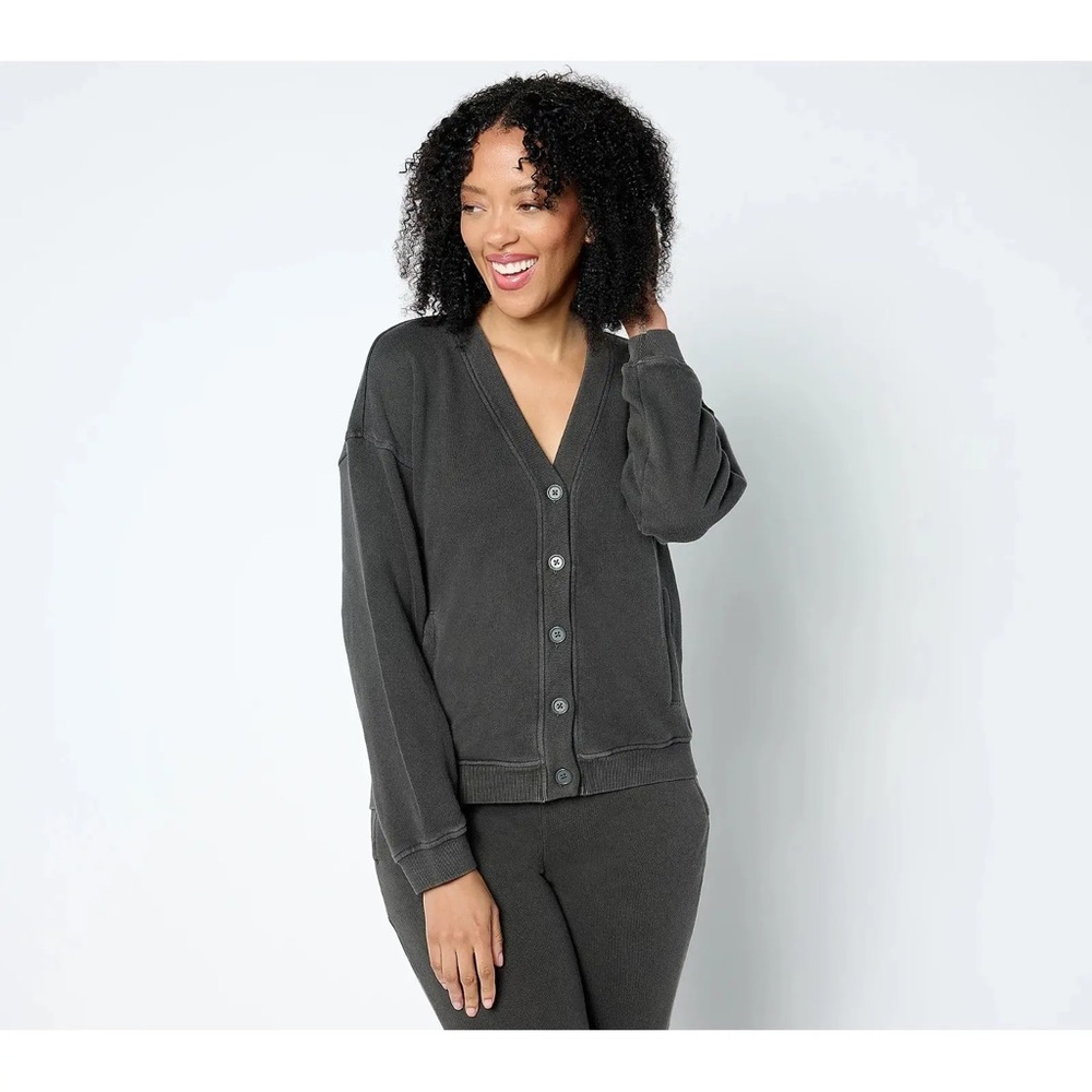 Barefoot Dreams CozyChic Lite Button Front Cardigan Gray Size Large Soft womens